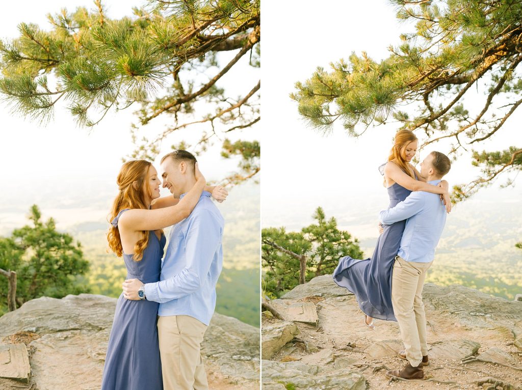 Chelsea Renay photographs groom lifting bride off mountain in blue dress