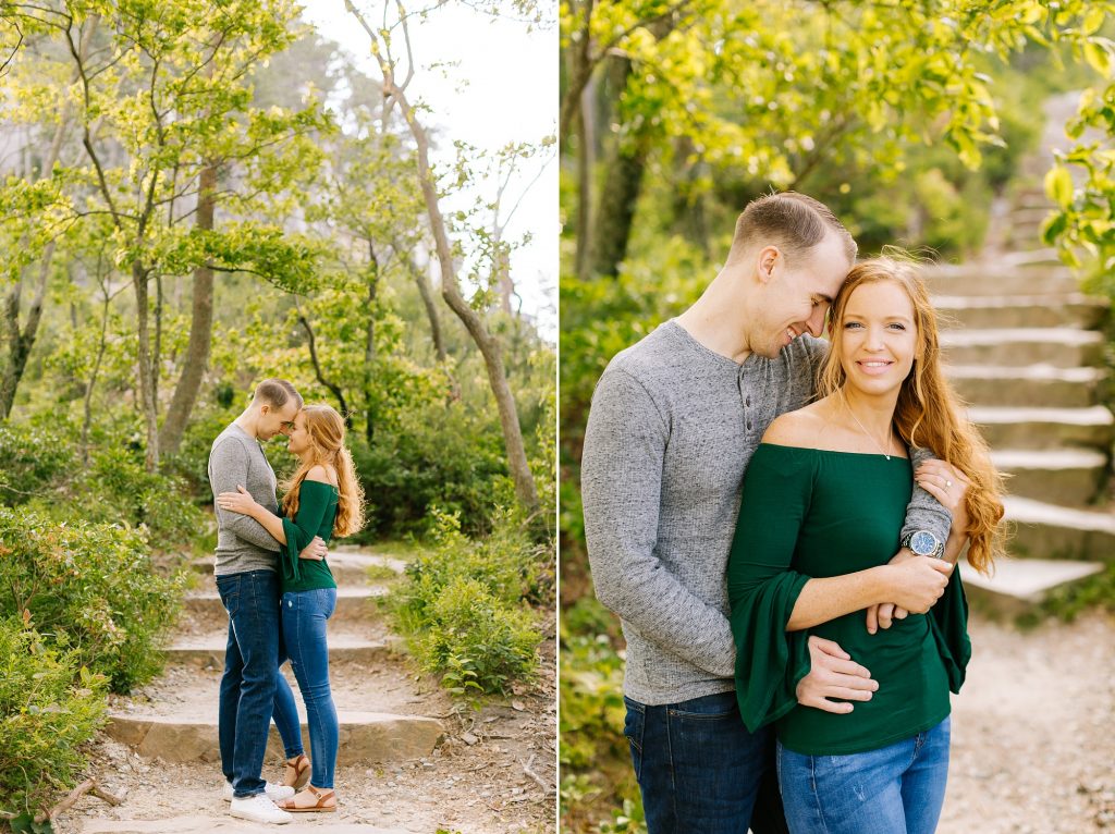 casual and cozy engagement portraits on Pilot Mountain