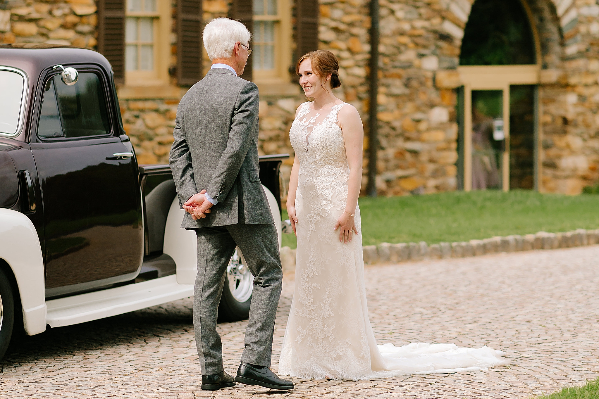 dad sees bride for the first time by truck