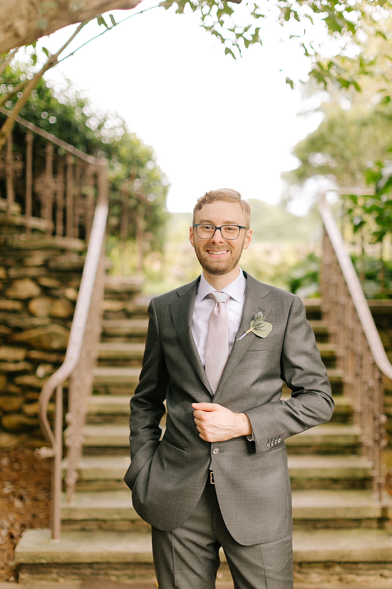 groom's attire for summer wedding at the Graylyn Estate