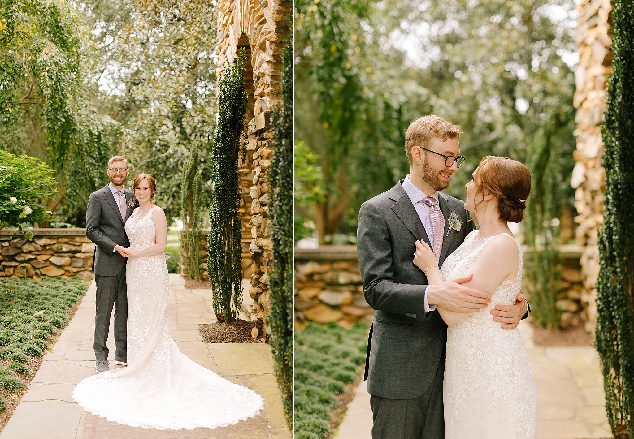 bride and groom pose for NC portraits