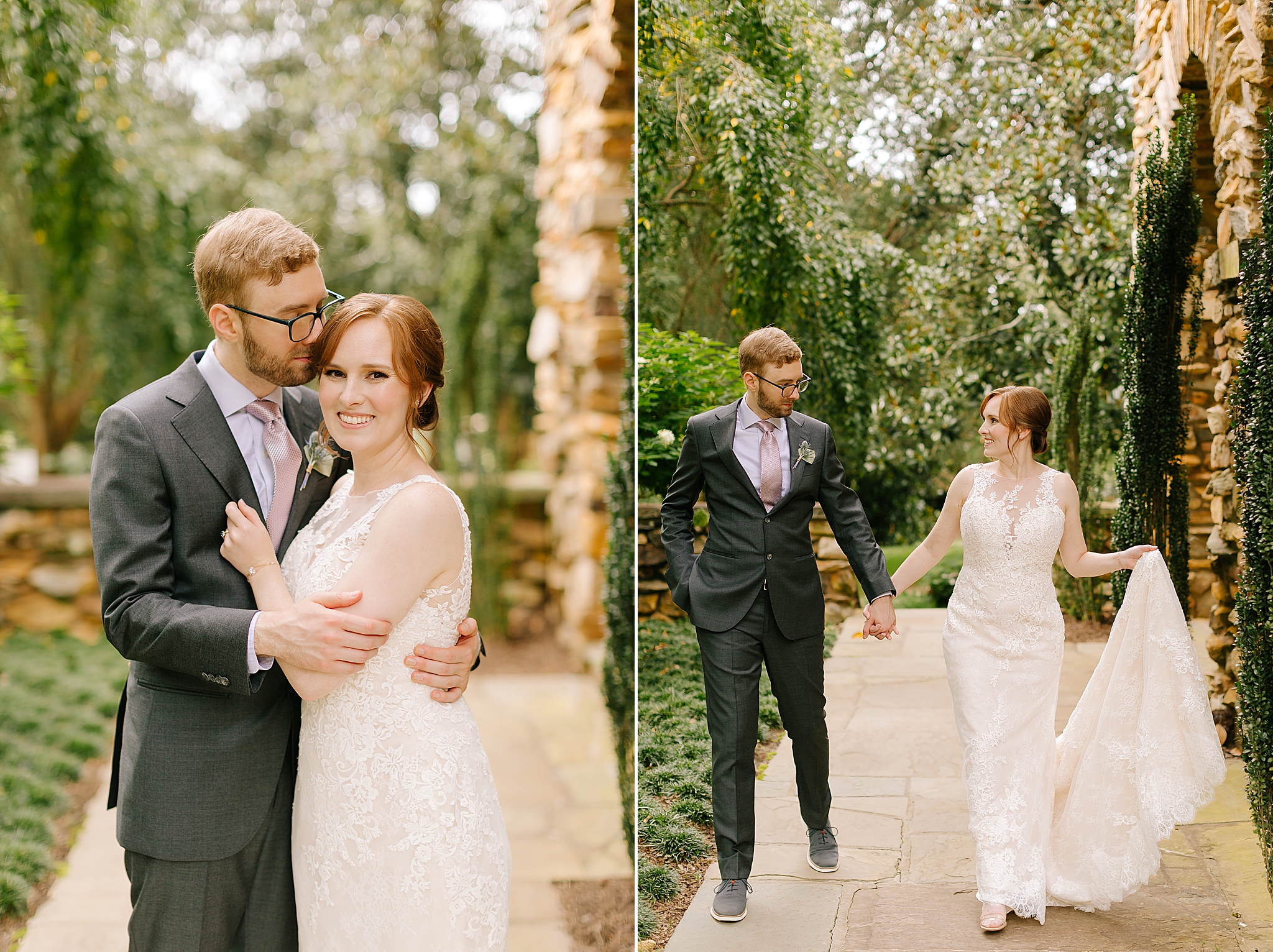 newlyweds walk along Graylyn Estate