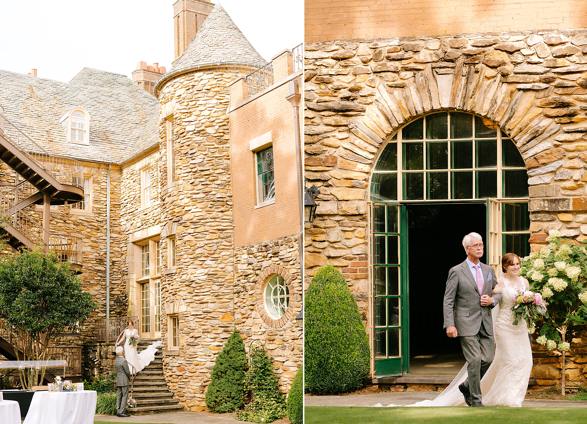 dad escorts daughter to wedding ceremony at the Graylyn Estate