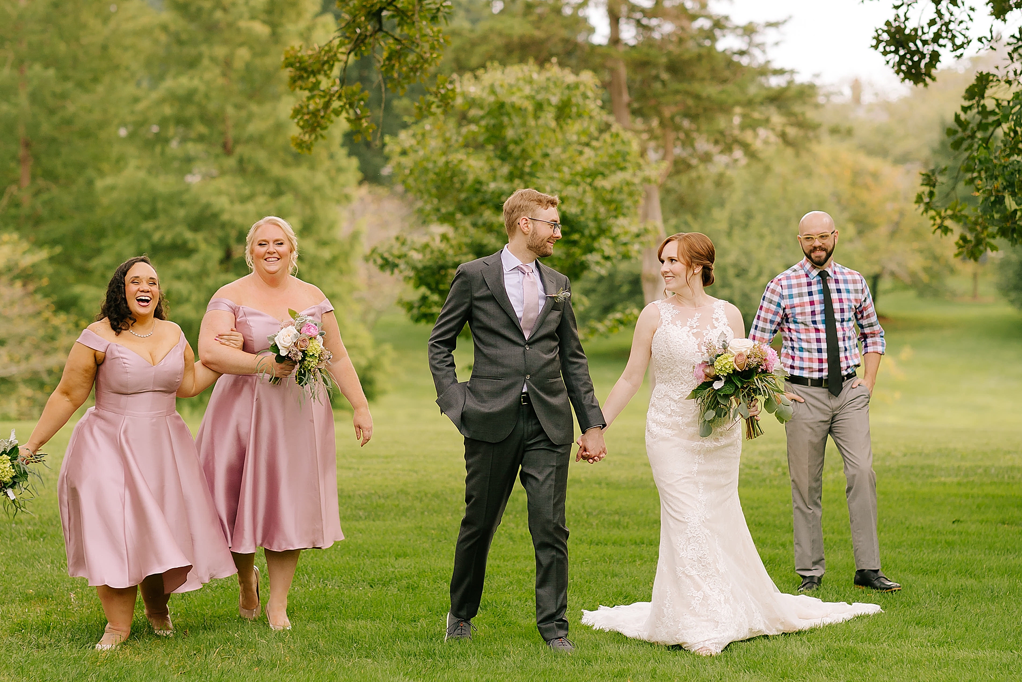 bridal party poses after microwedding at The Graylyn Estate