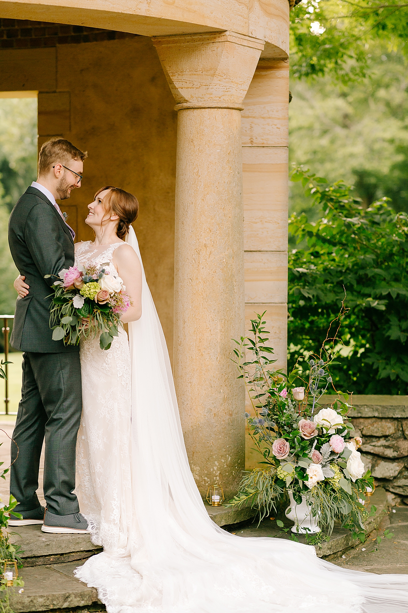 Graylyn Estate gazebo wedding portraits of bride and groom