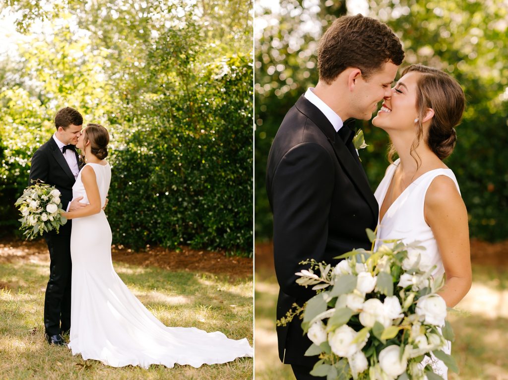 bride and groom kisses during wedding portraits in CLT
