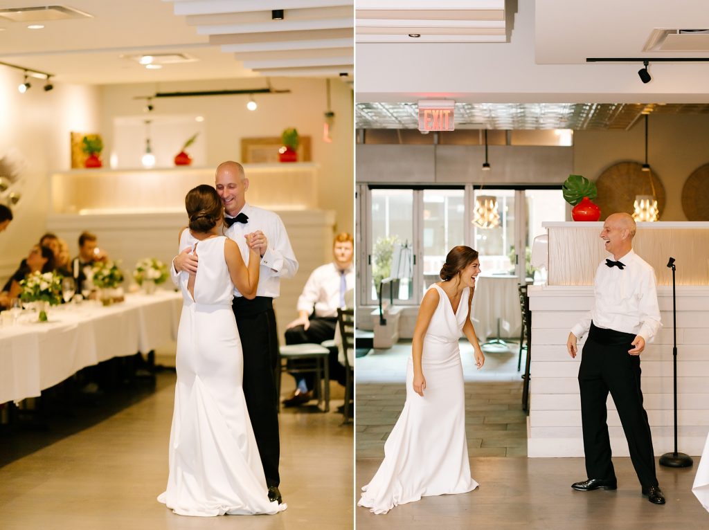 bride and dad dance during Uptown Charlotte reception