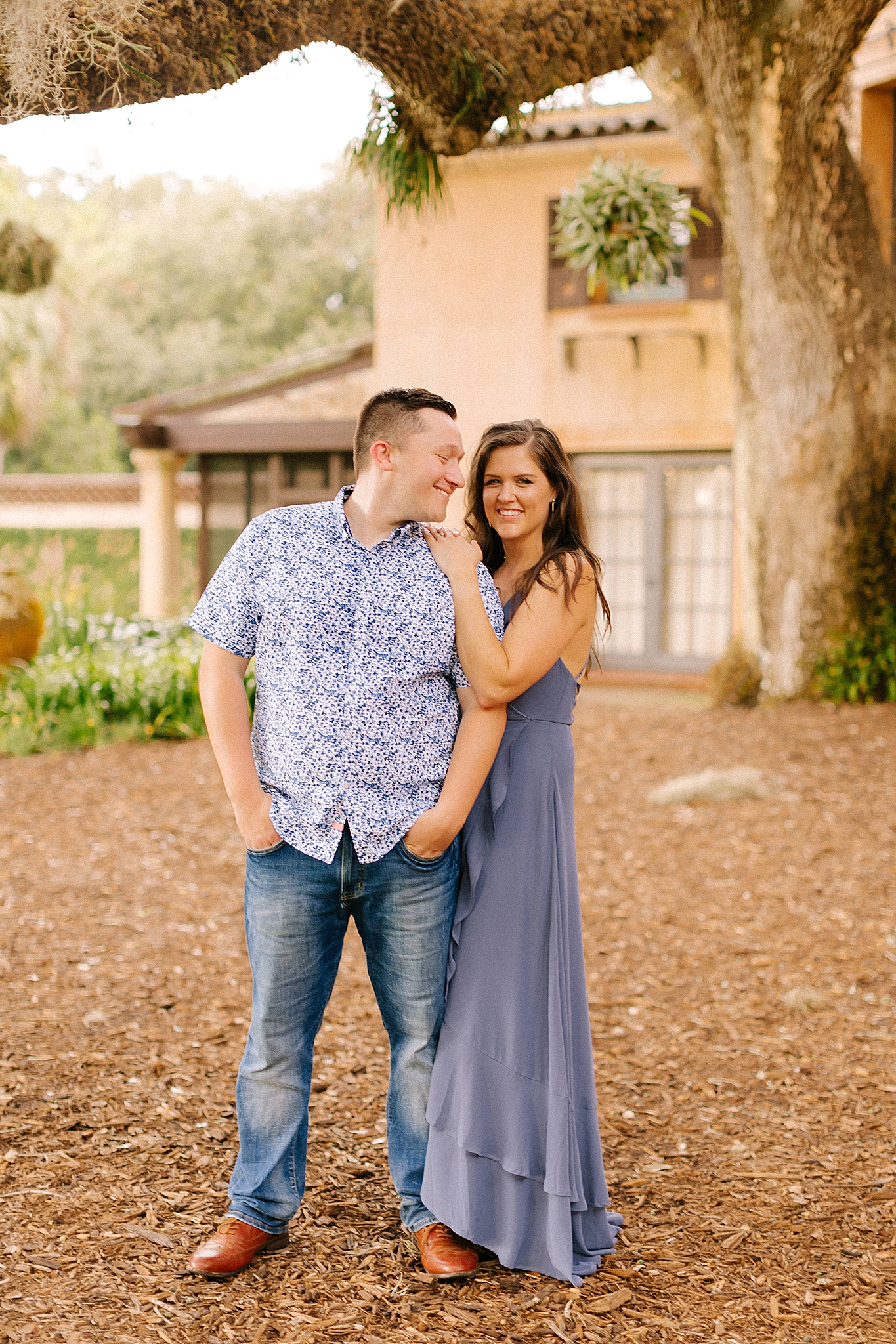 Florida engagement portraits in courtyard of Bok Tower