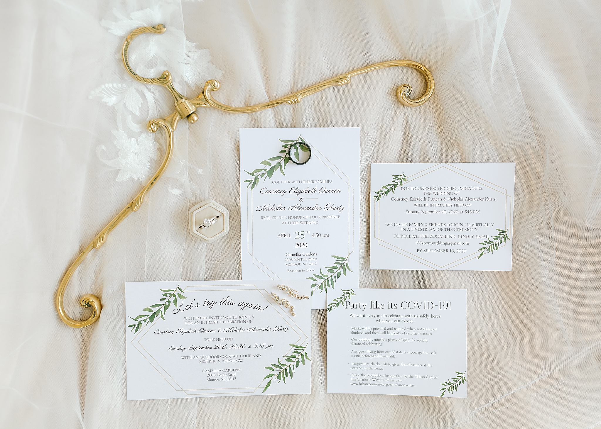 invitation suite for intimate Camellia Gardens wedding