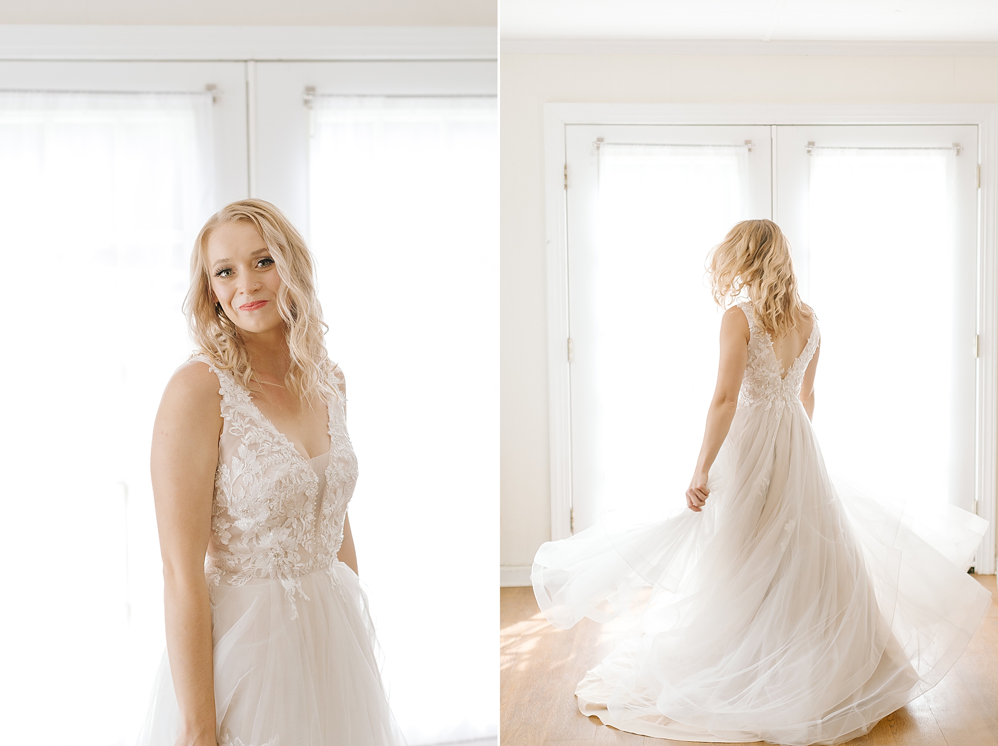 bride twirls wedding gown