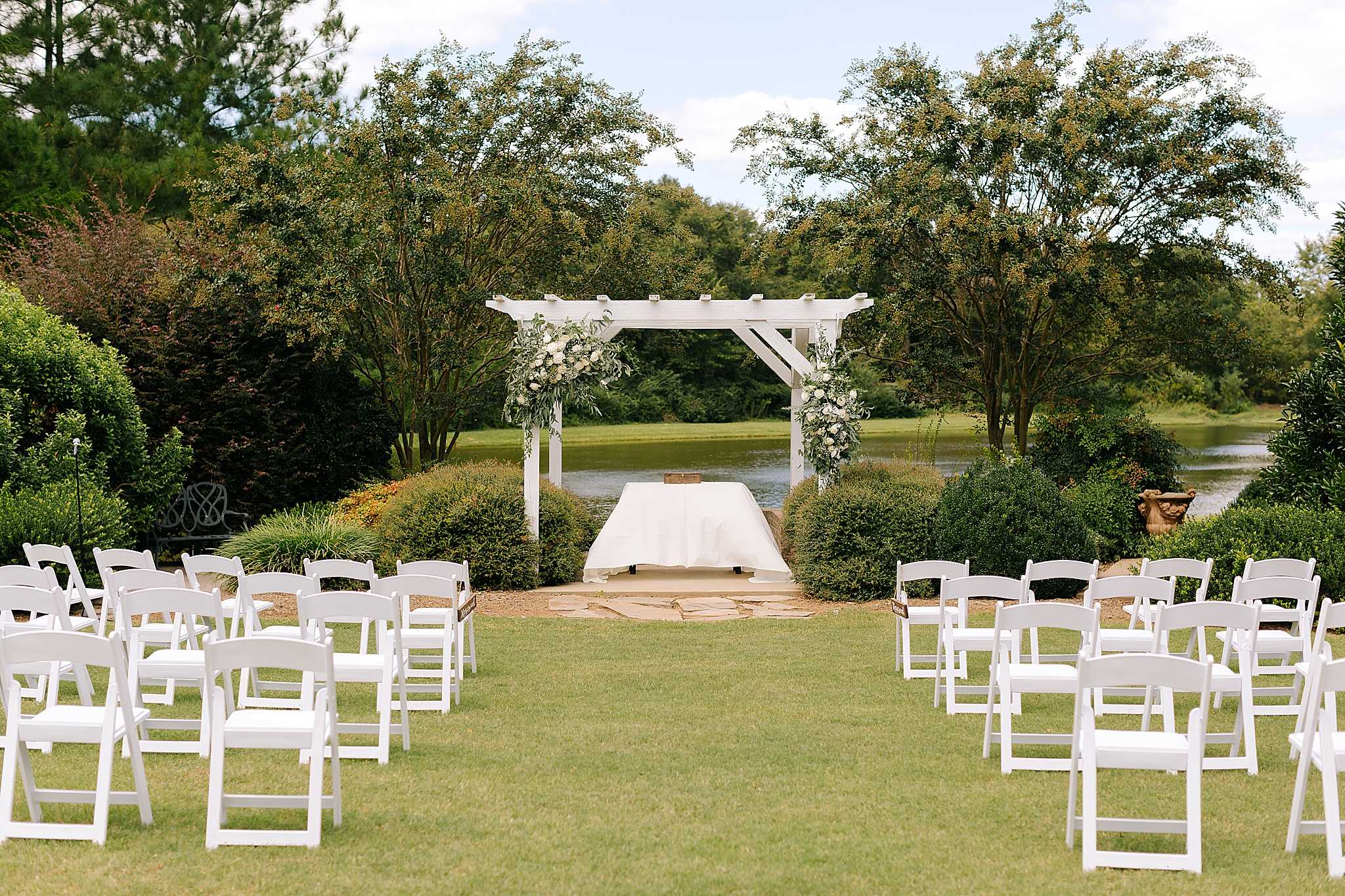 intimate Camellia Gardens wedding ceremony setup