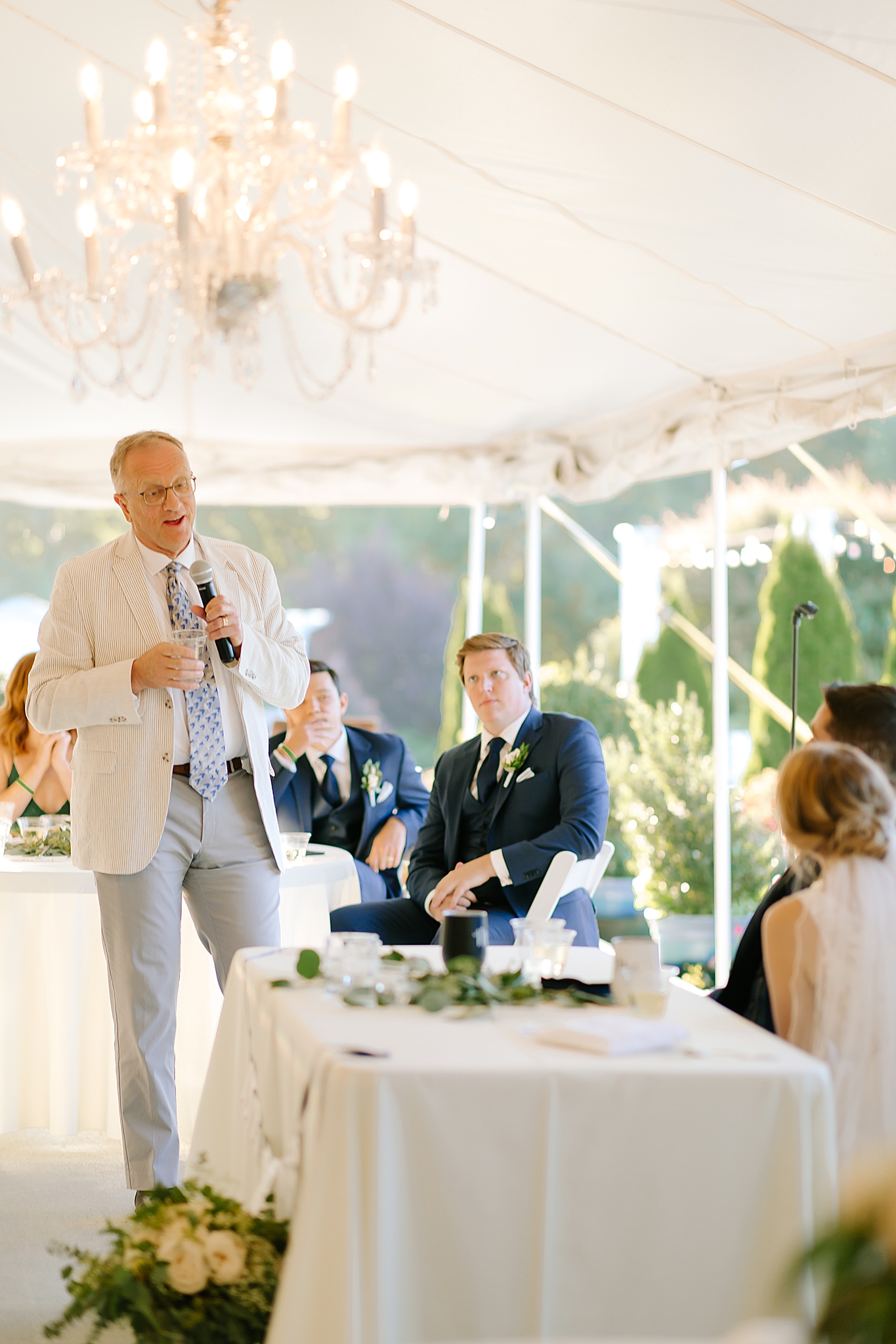 father gives toasts during NC wedding reception