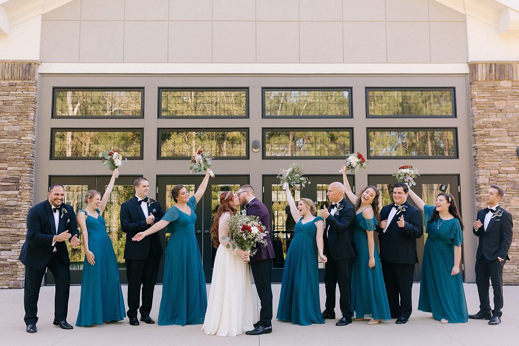 bridal party cheers during SC wedding day