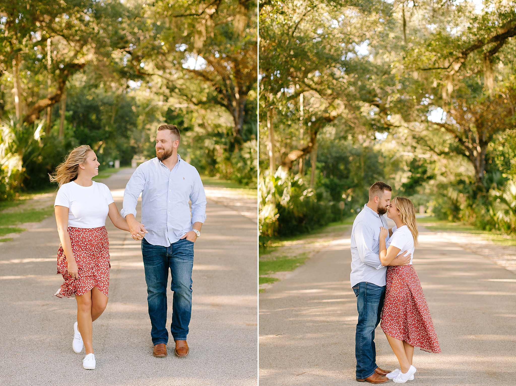 couple walks through Washington Oaks Gardens