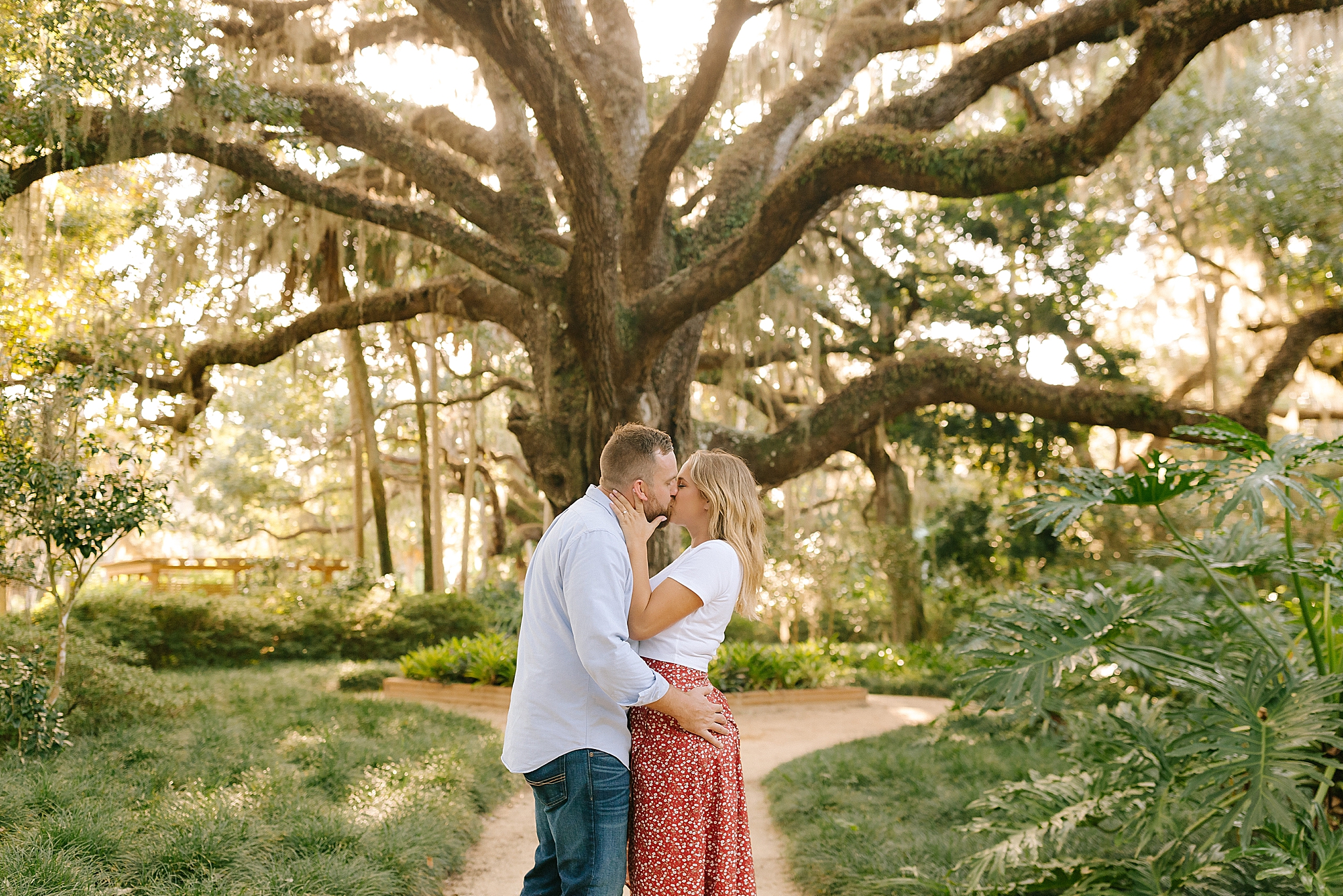 Florida engagement portraits at sunset in Washington Oaks Gardens