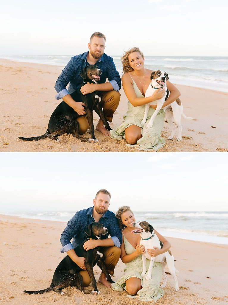 beach engagement session with dogs in Florida