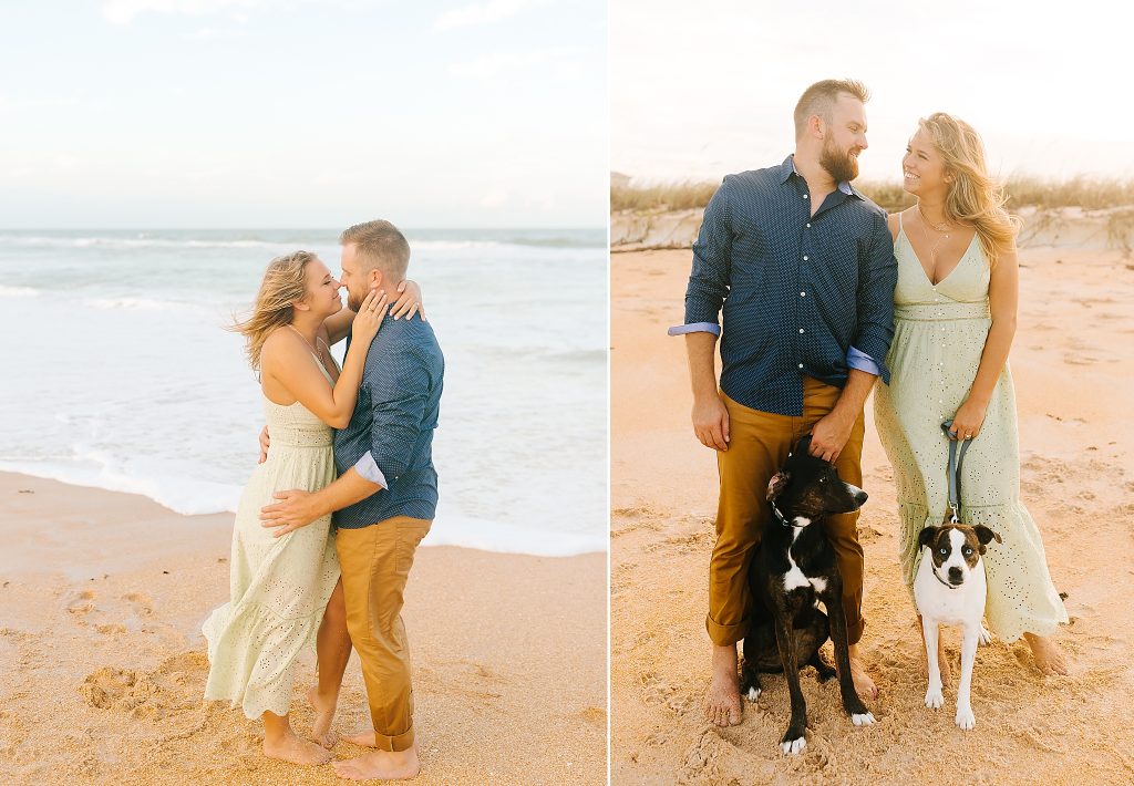 engaged couple poses on Palm Coast beach