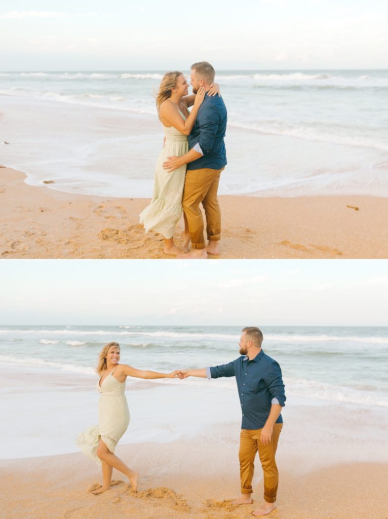 bride and groom laugh during Palm Coast engagement session