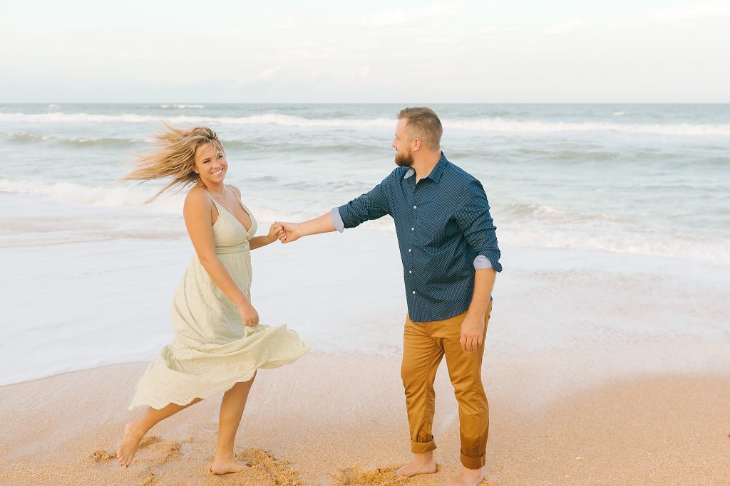 bride twirls during Palm Coast engagement photos