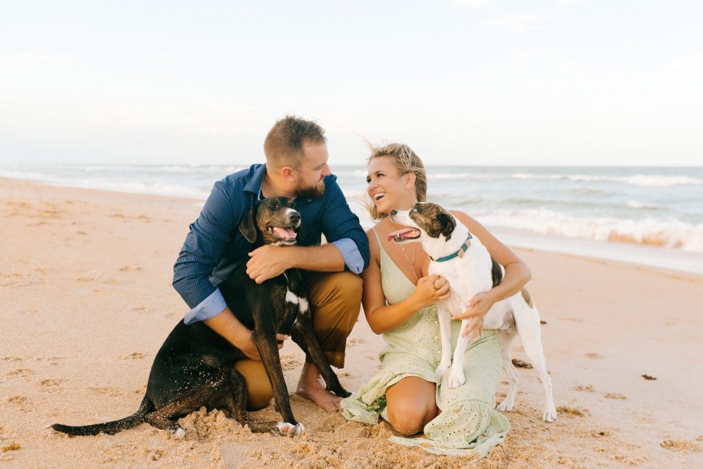 Engagement Session on the beach with dogs