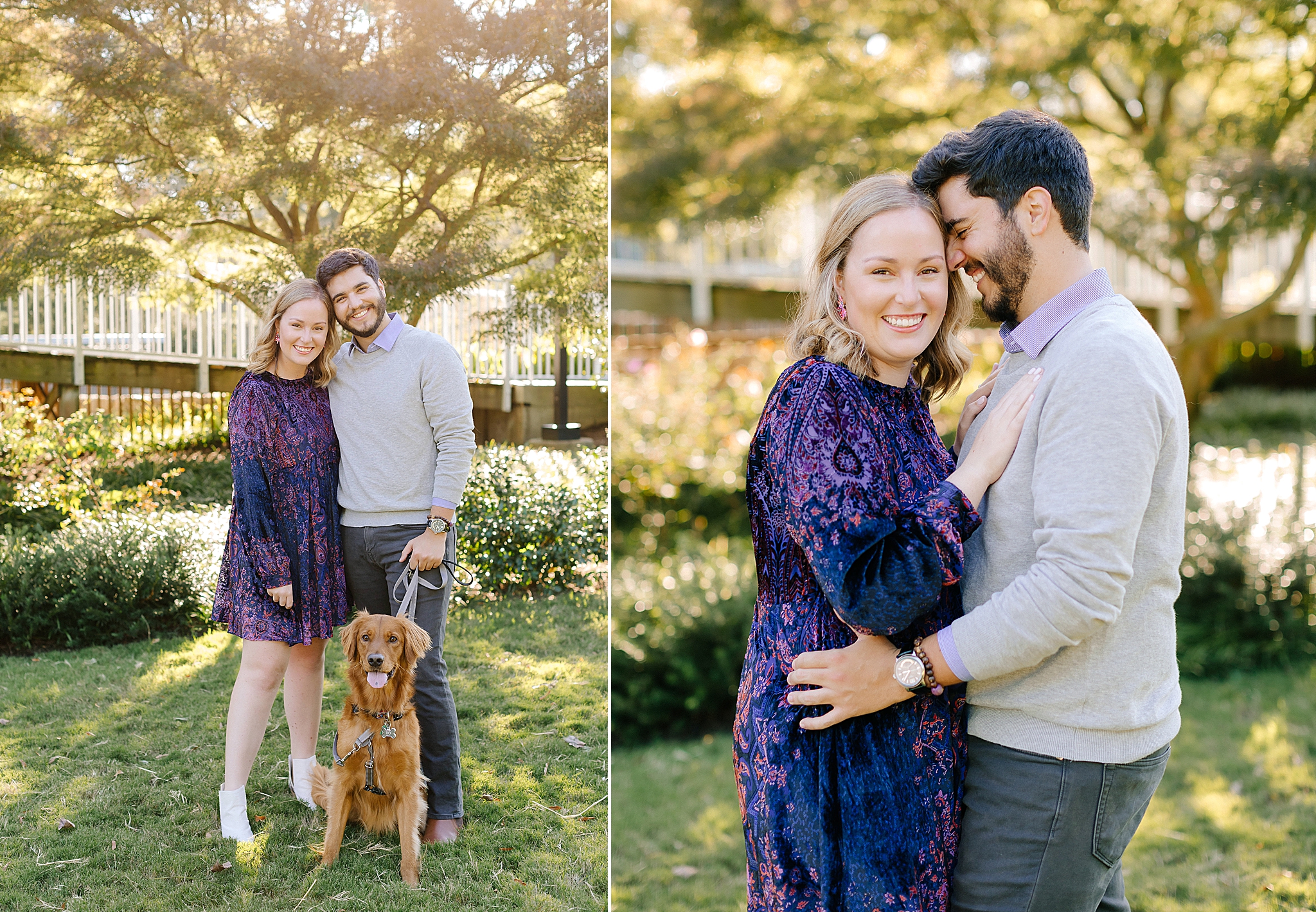 Pullen Park engagement portraits with couple and their dog