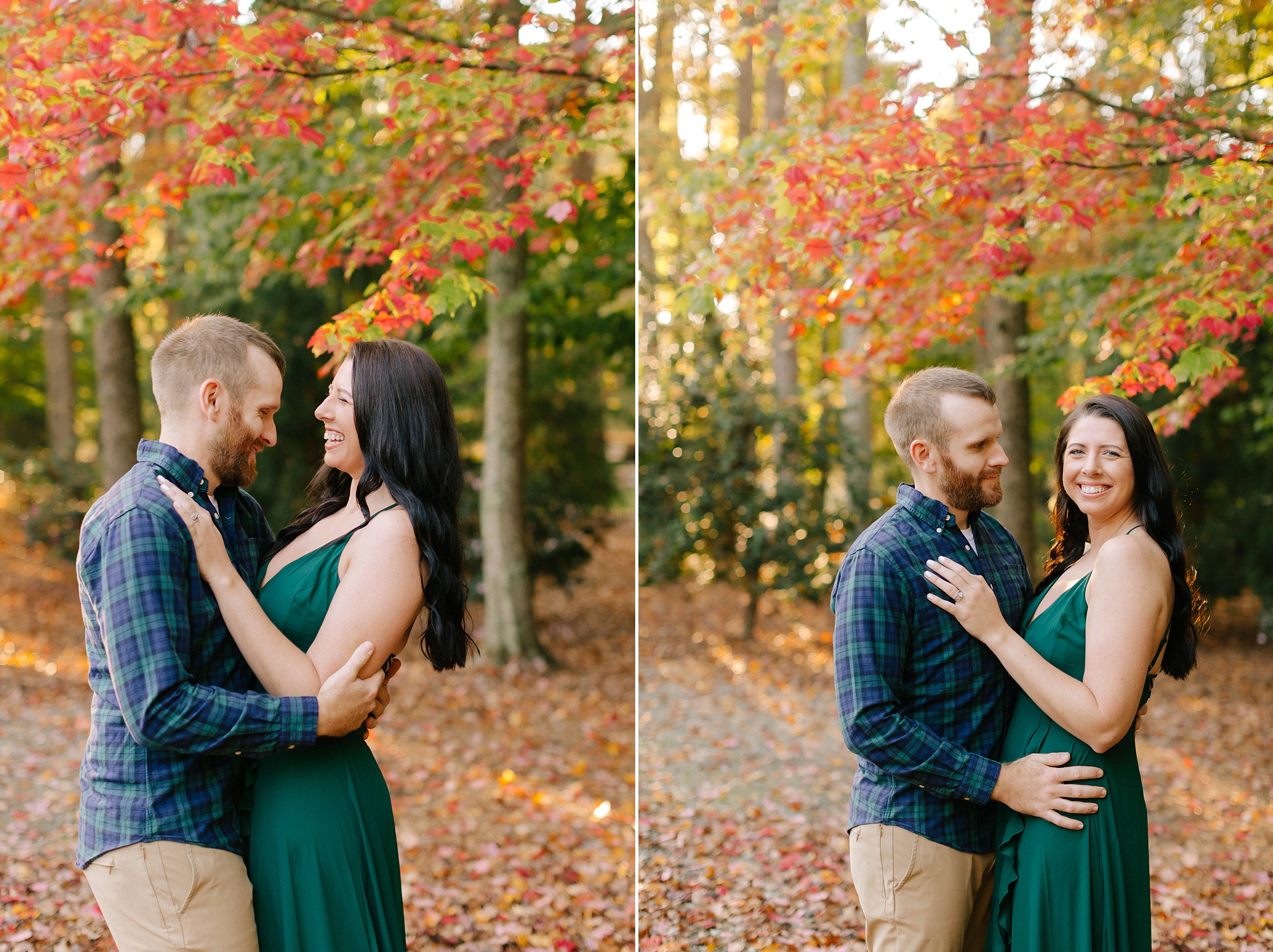 married couple laughs during NC anniversary session