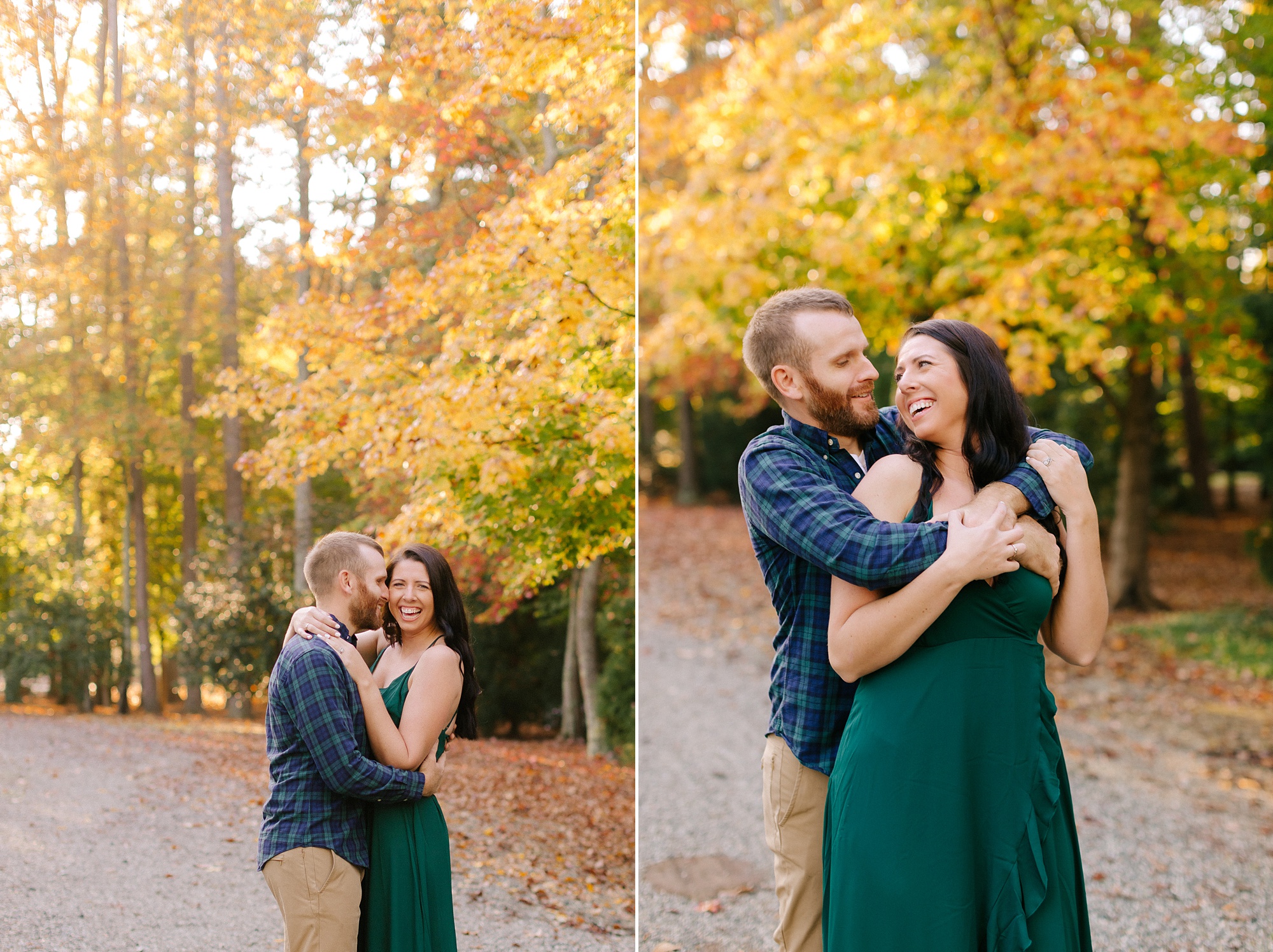 married couple hugs during Greensboro Botanical Gardens holiday session
