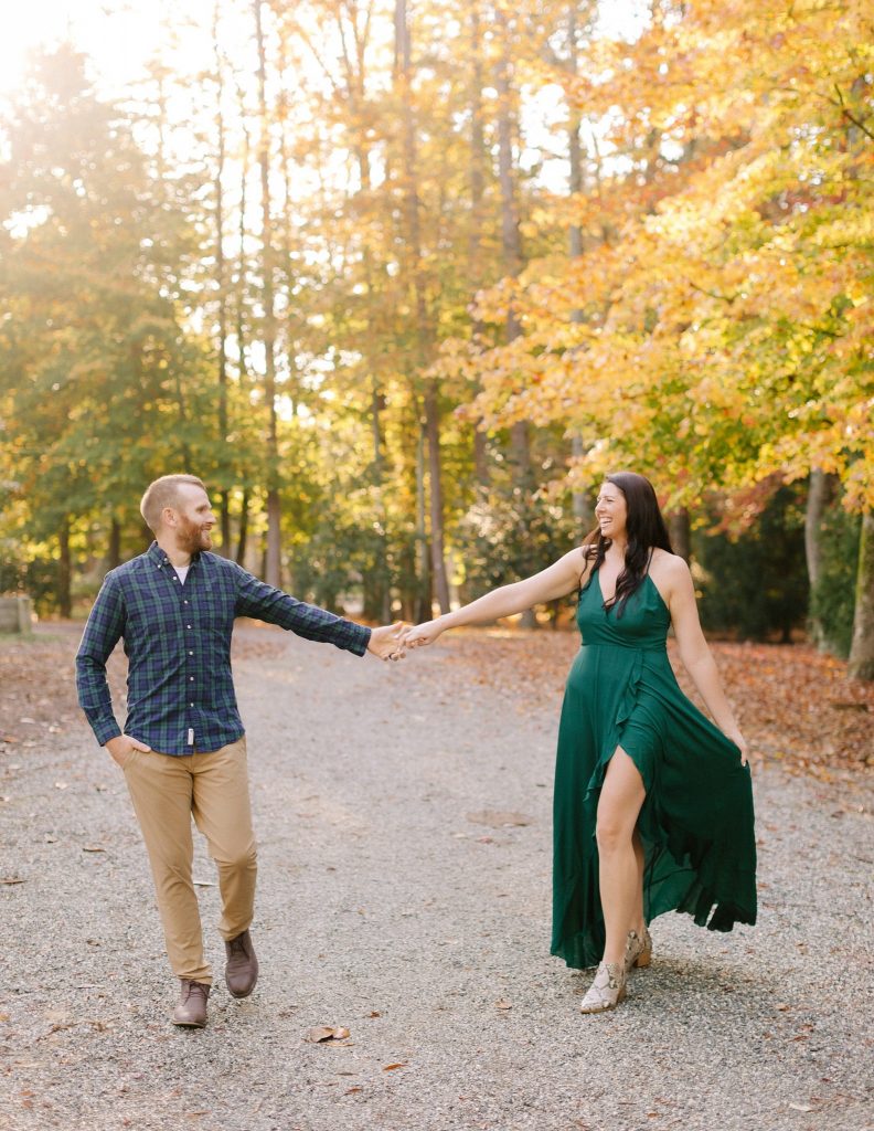 married couple dances through Greensboro Botanical Gardens