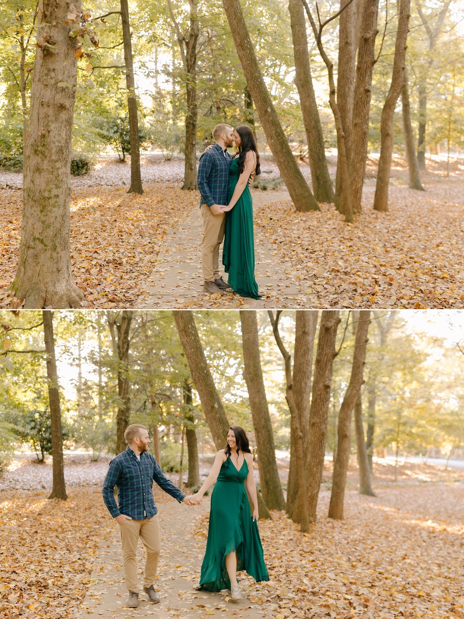 husband and wife walk through botanical gardens