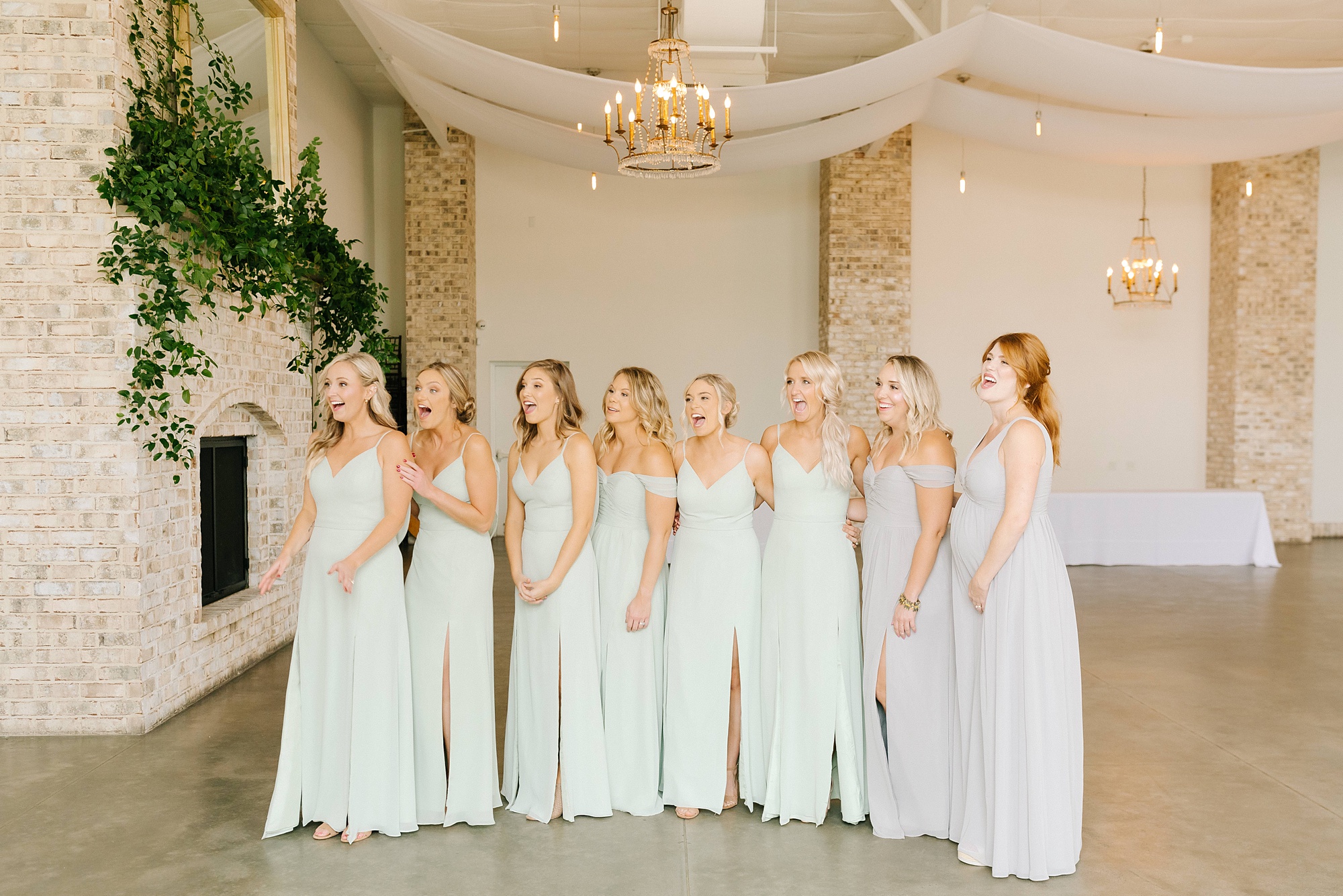 bridesmaids reaction to bride's look for Wrightsville Manor wedding