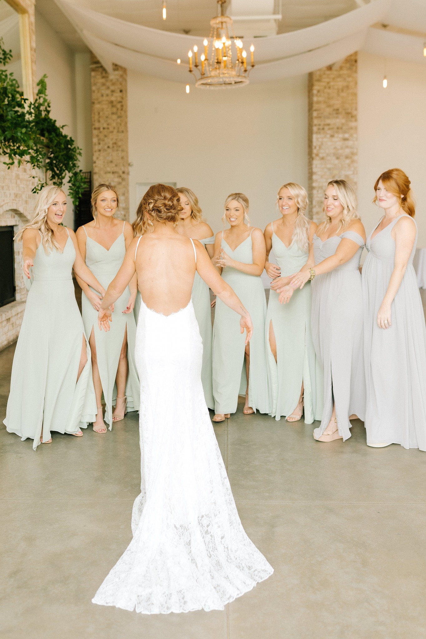 first look with bride and bridesmaids