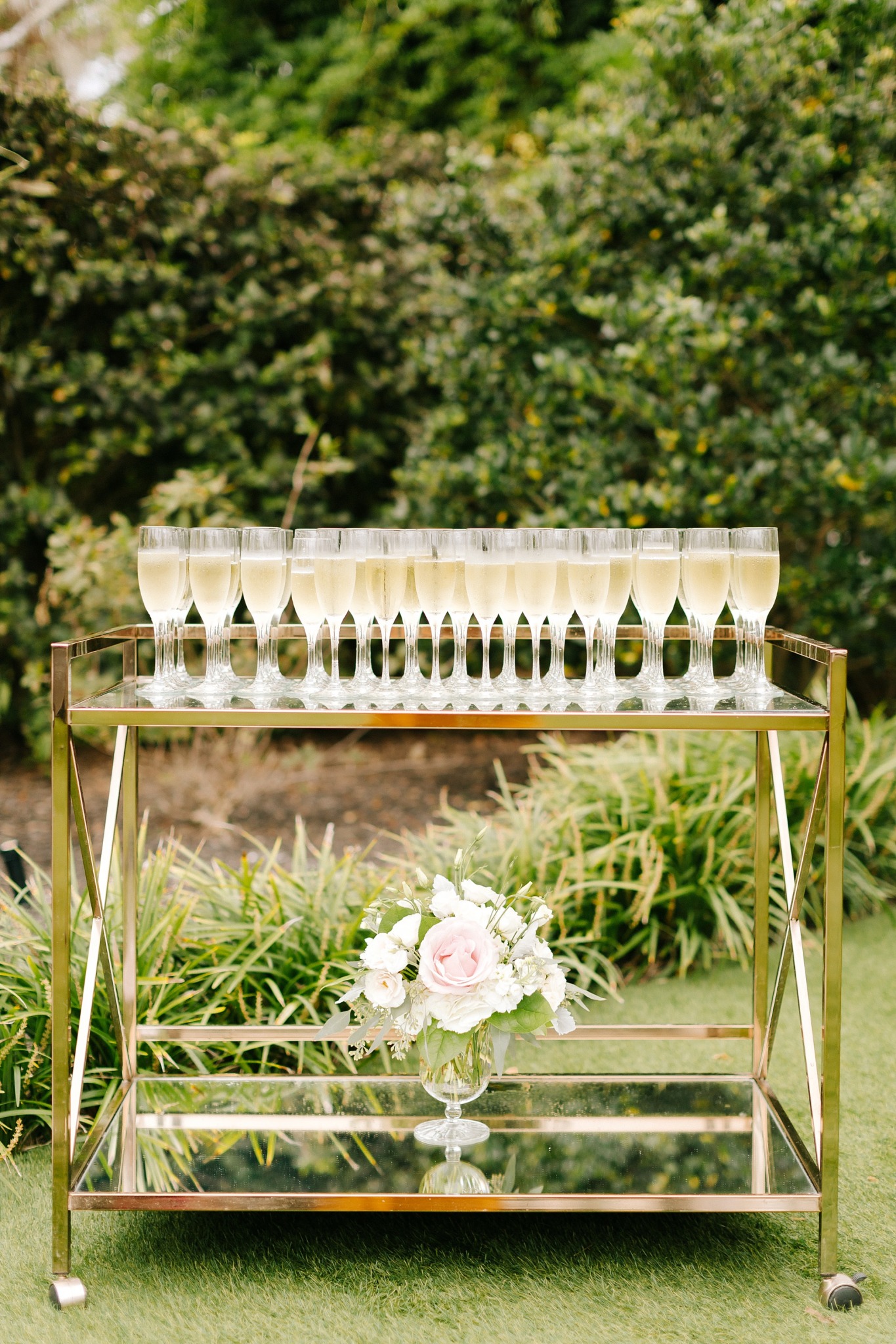 champagne toast stand during NC wedding reception