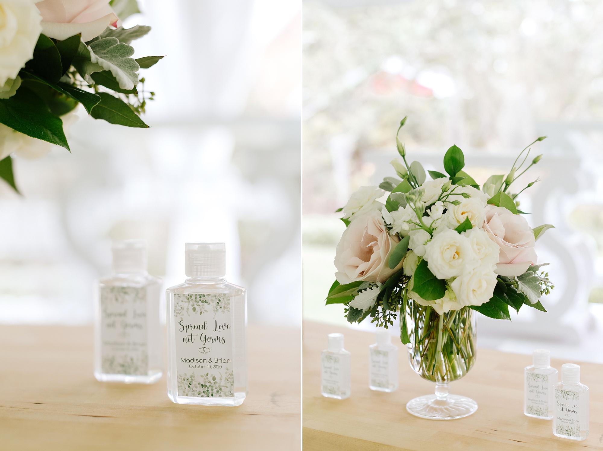 hand sanitizer for wedding reception at Wrightsville Manor