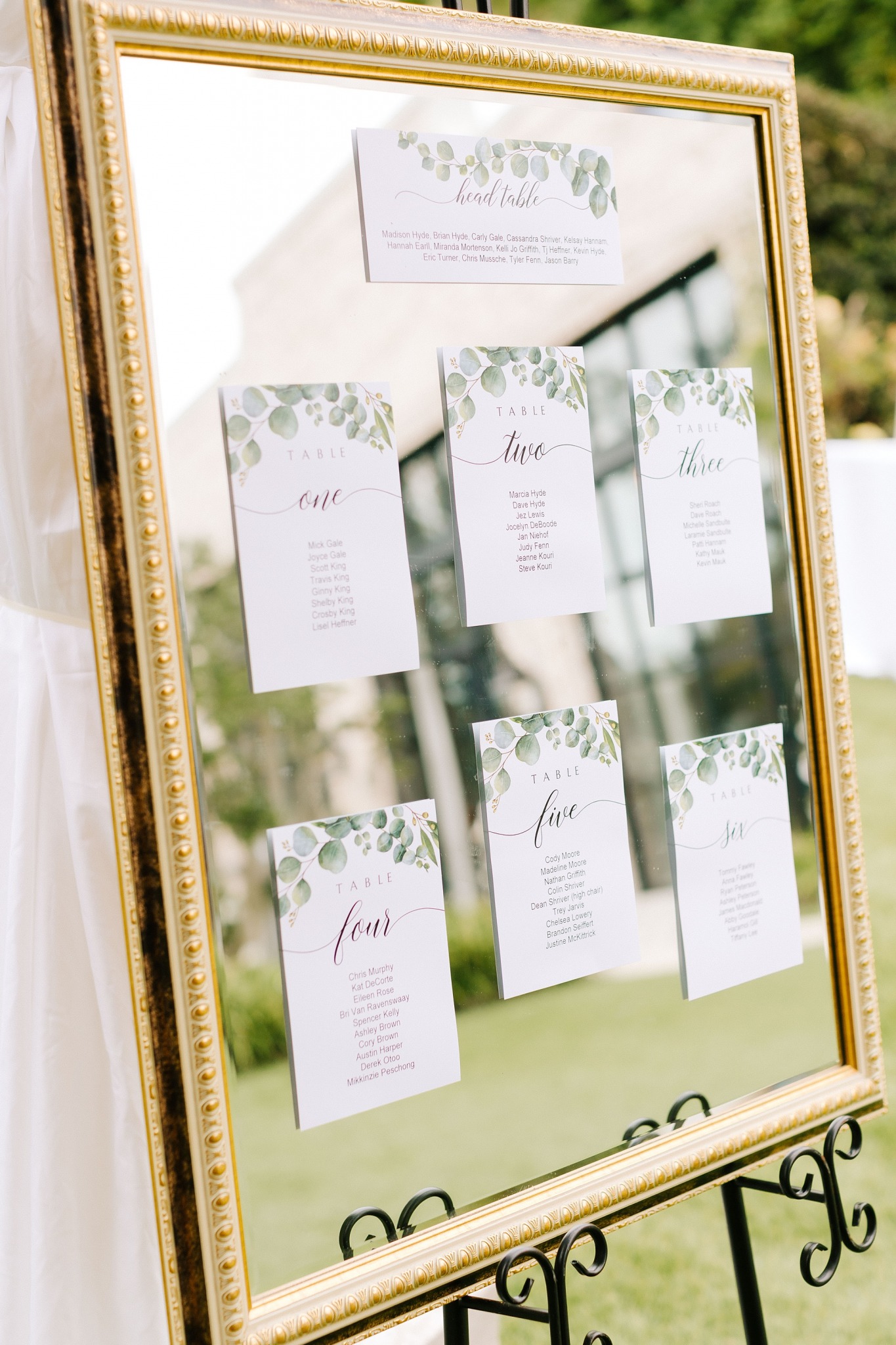 place settings on gold mirror