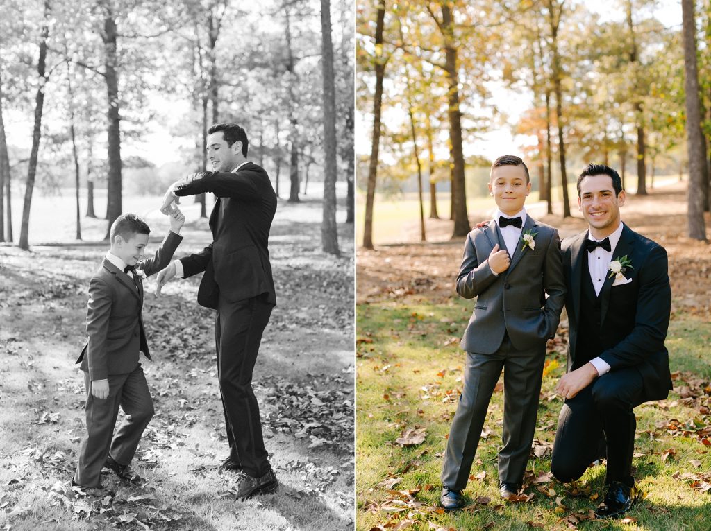 groom poses with ring bearer during AL wedding photos