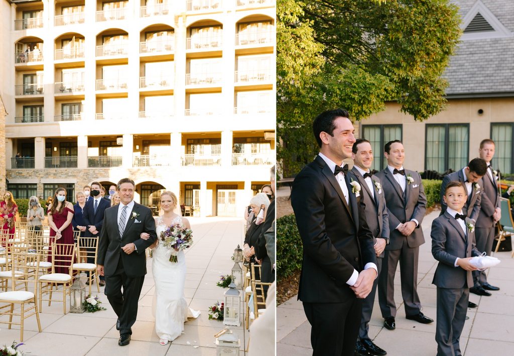 groom watches bride walk down aisle for AL ceremony