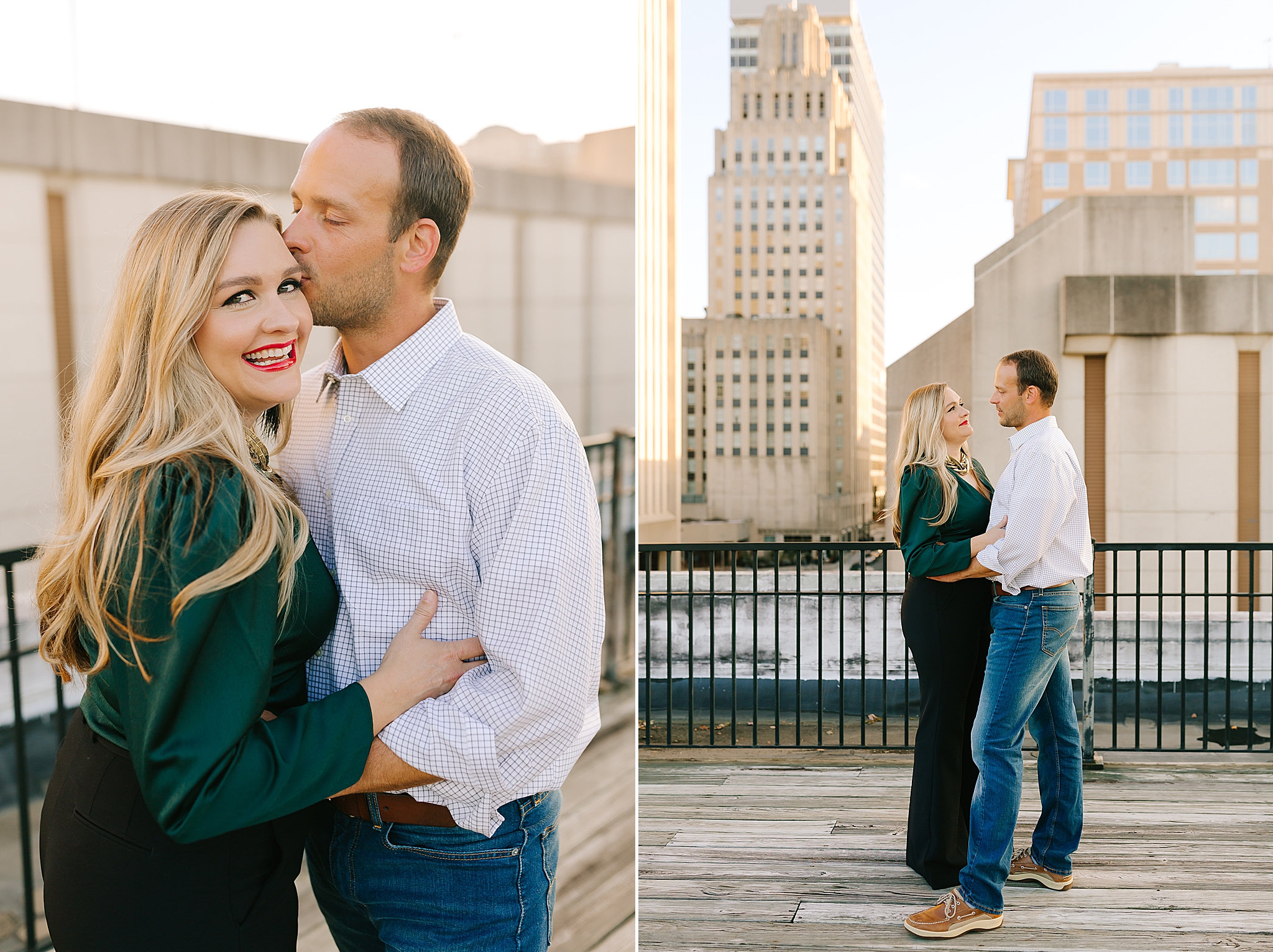 chic anniversary portraits on rooftop in Winston-Salem