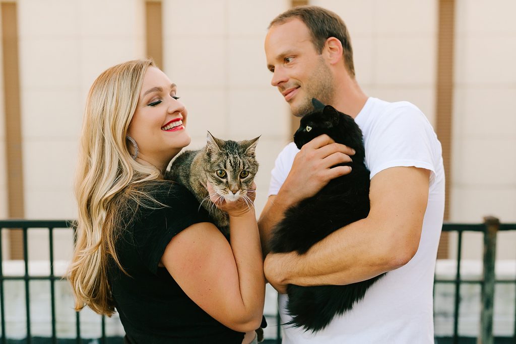 anniversary session in Downtown Winston-Salem with cats