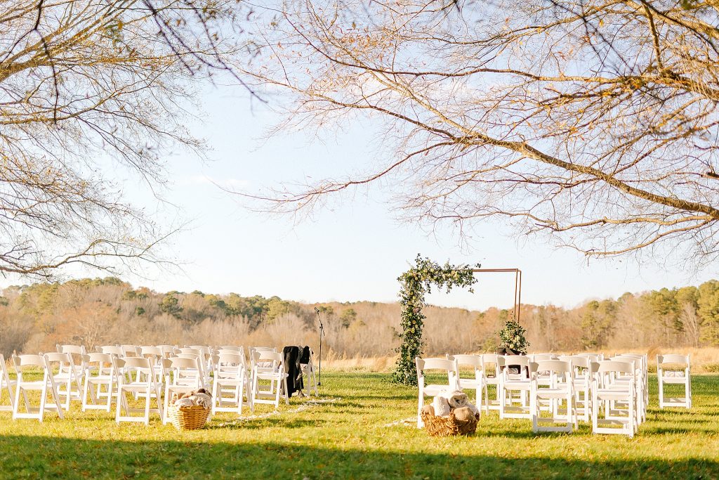 The Meadows Raleigh wedding ceremony outside