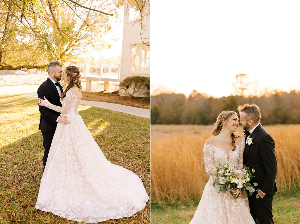 romantic fall wedding portraits at The Meadows Raleigh
