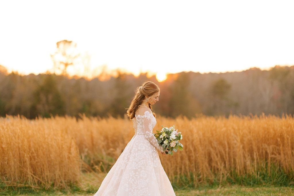bridal portrait at The Meadows Raleigh with classic wedding gown