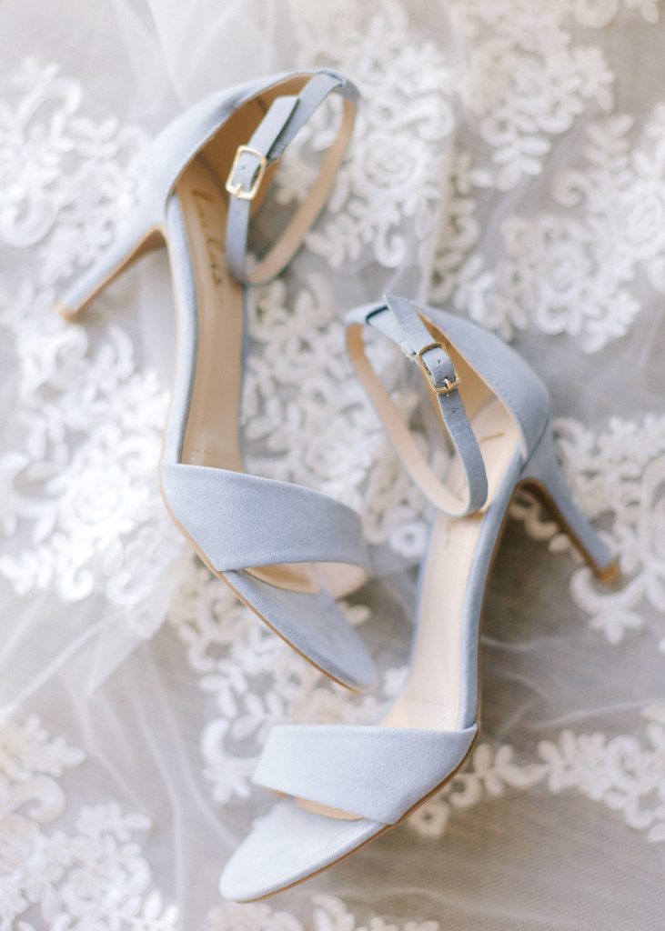 blue shoes for the bride on lace before ATL wedding