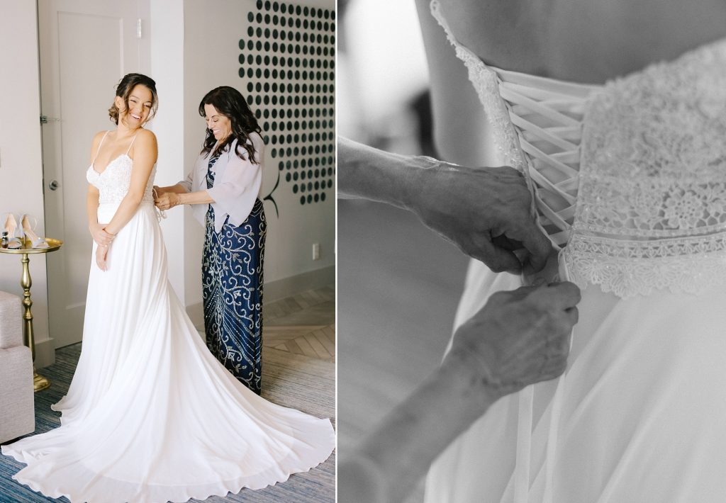bride prepares with mother for intimate ceremony in Downtown Atlanta