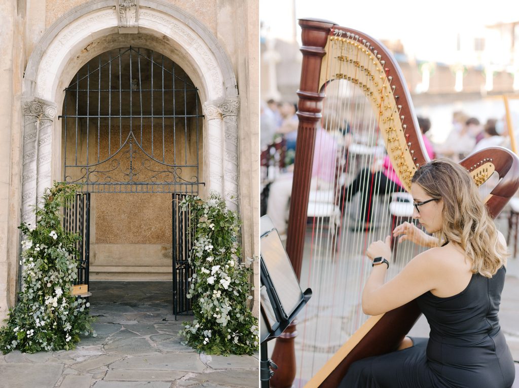 harpist performs before Intimate Outdoor Ceremony in Downtown Lakeland