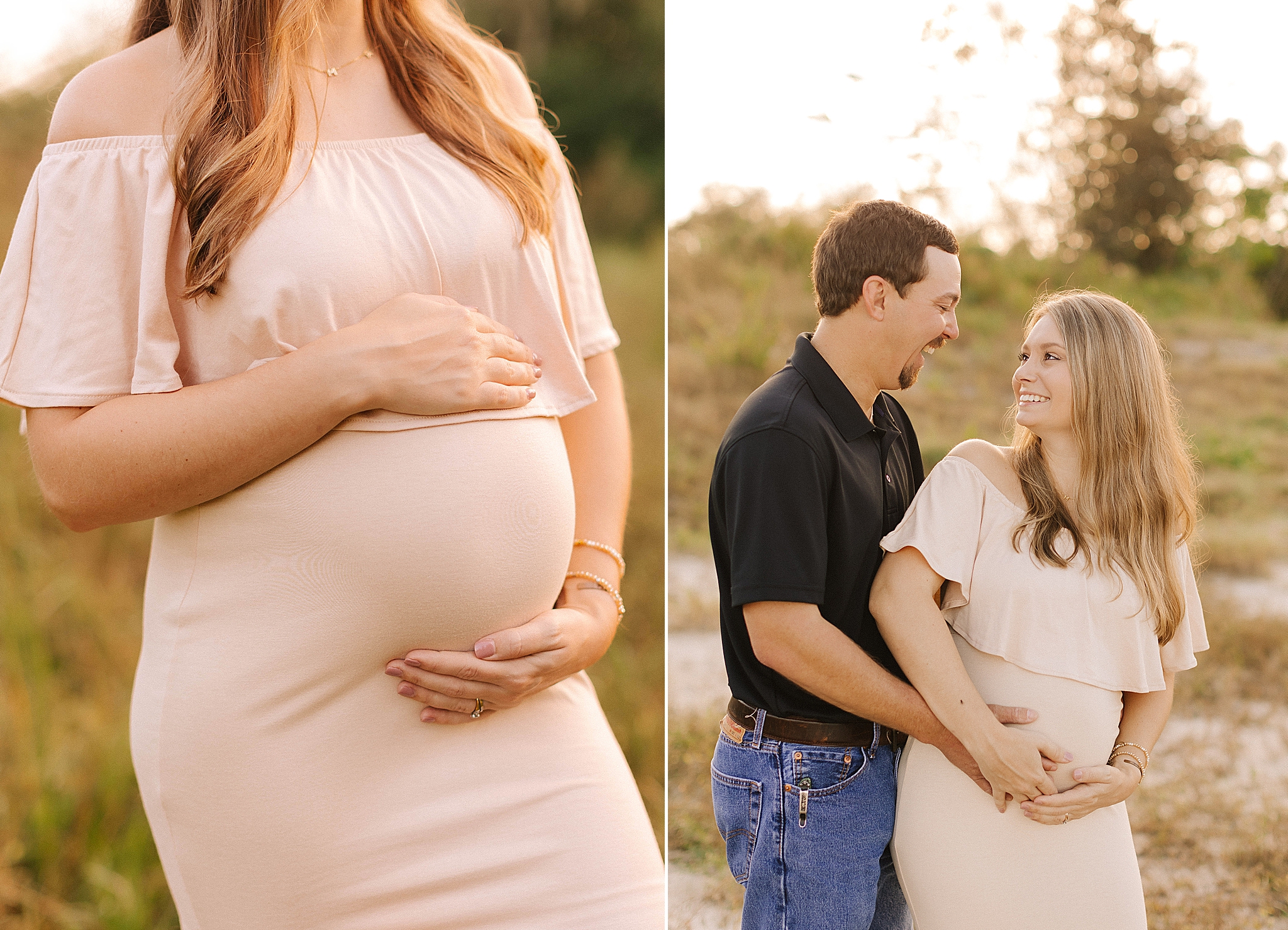 expecting parents smile at each other during Winston Salem maternity photos