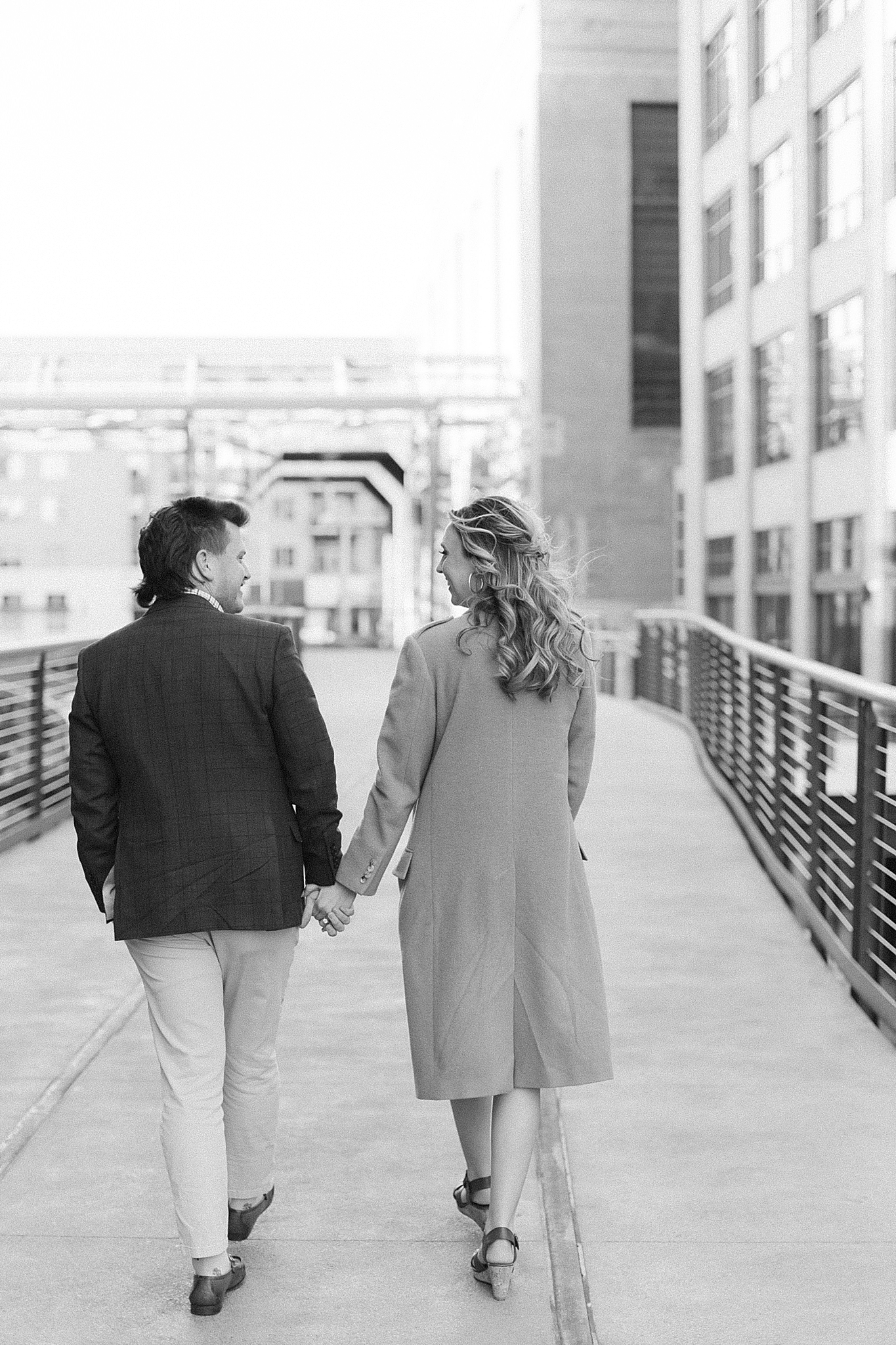 winter engagement portraits with bride in pea coat