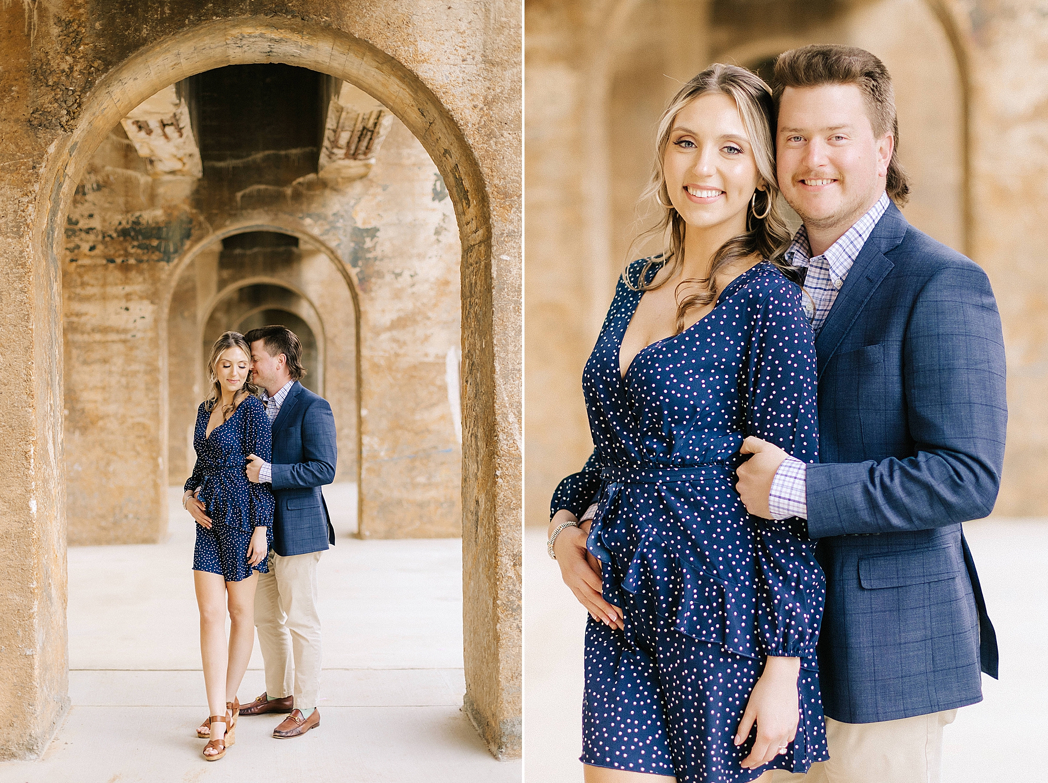 chic engagement session with couple in navy outfits