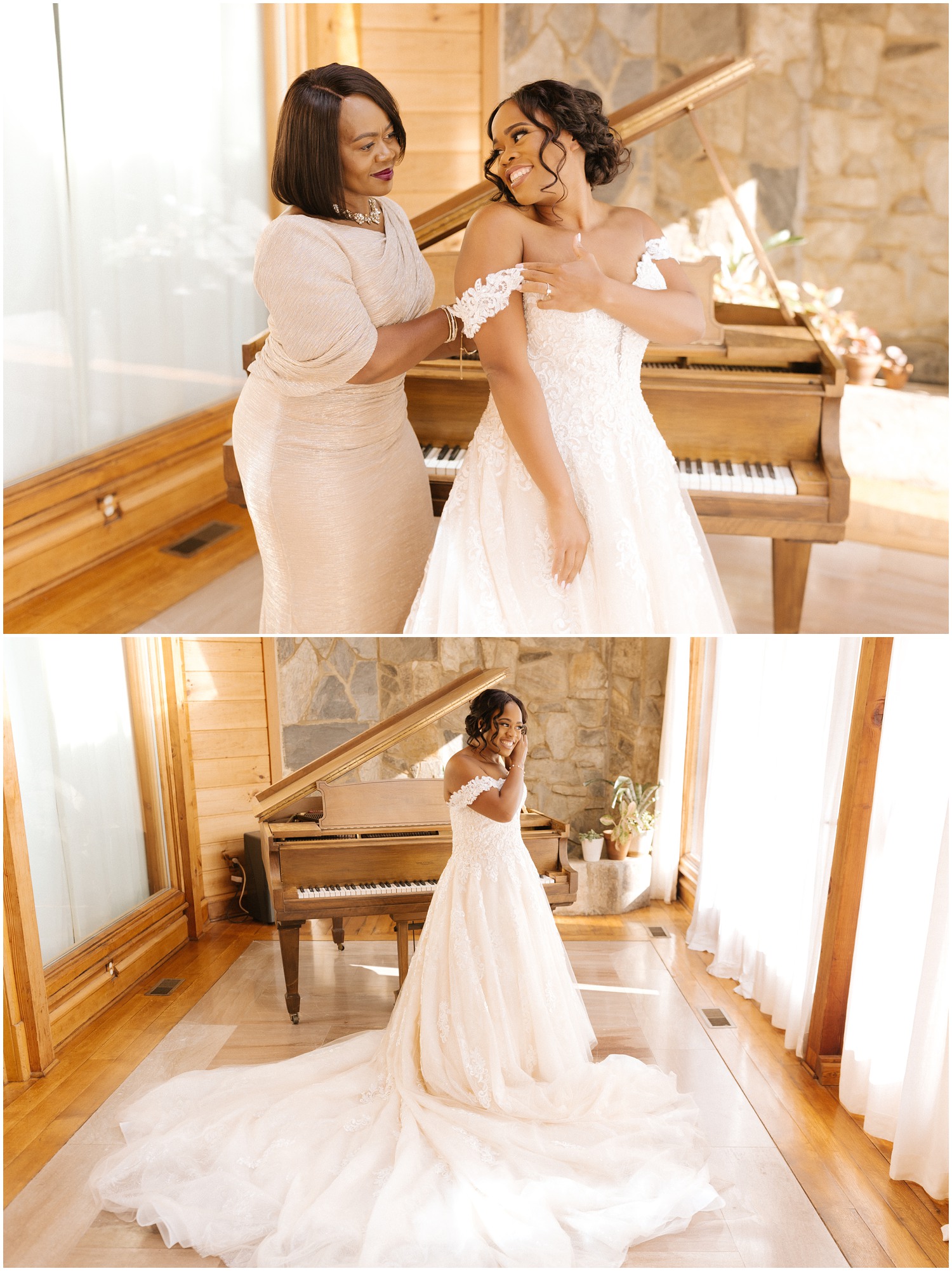 Special moment of bride and her mother at The Barn at Valhalla in Raleigh, NC