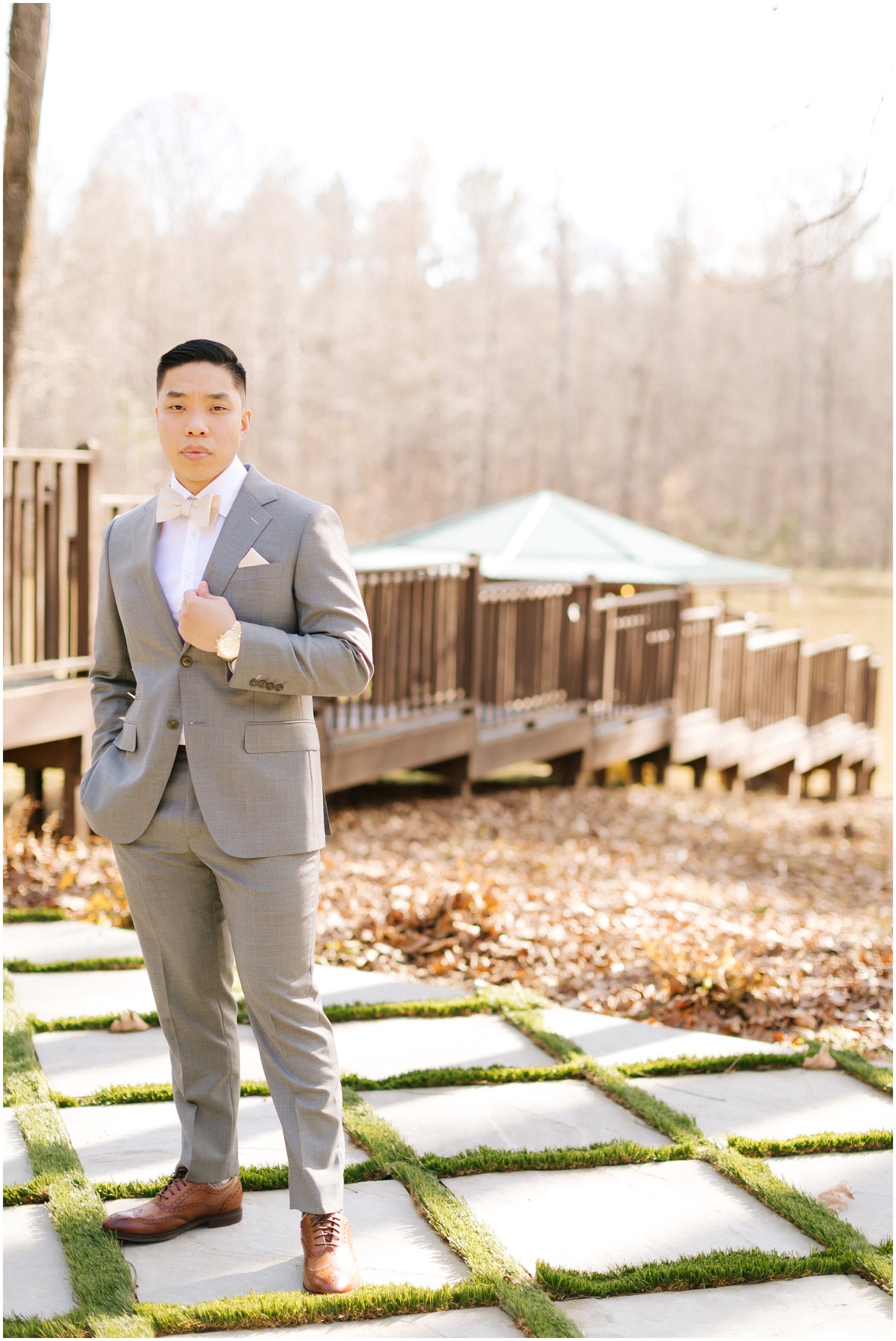 Portrait of the groom on his wedding day at The Barn at Valhalla in Raleigh, NC