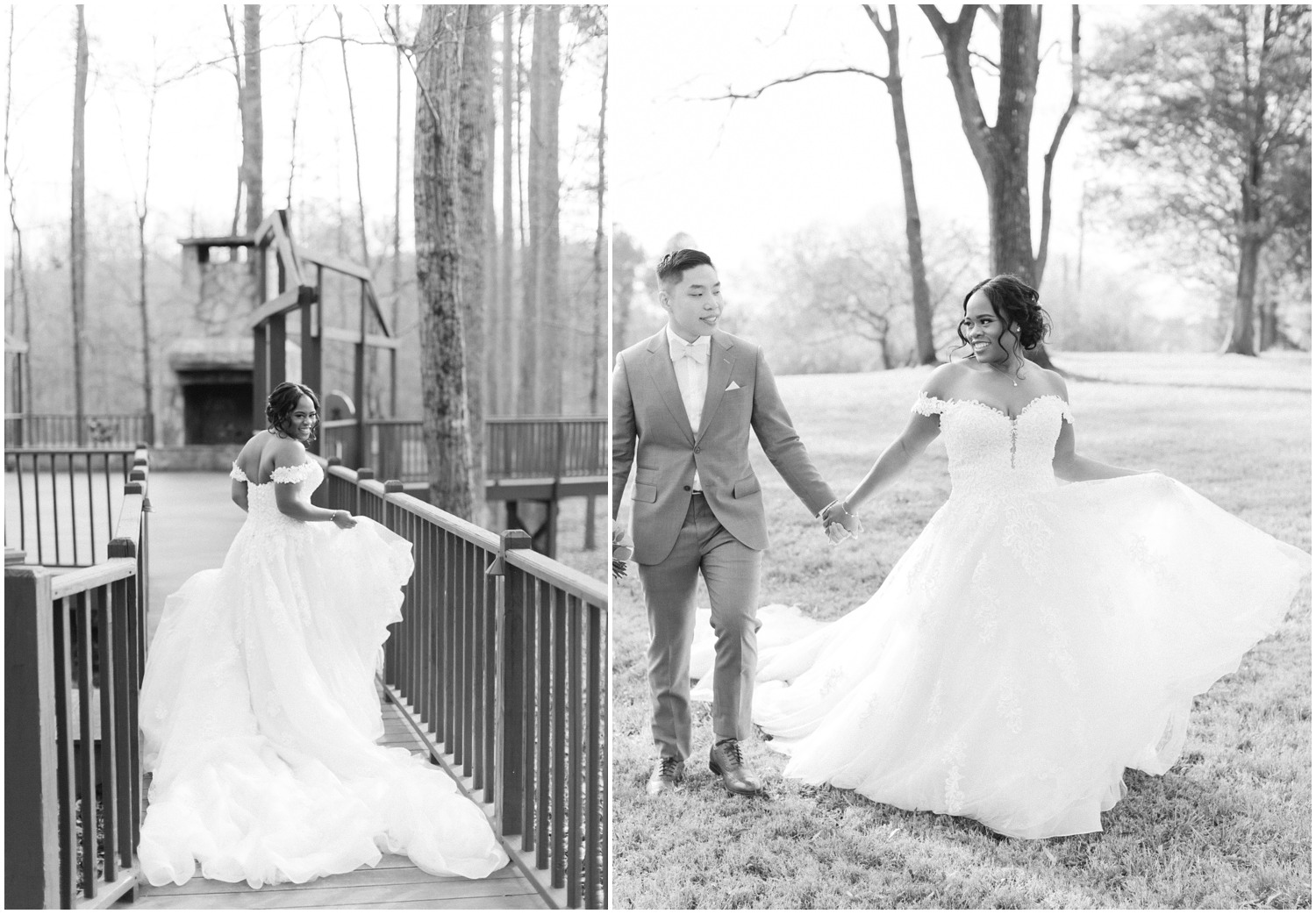 Candid moments of bride and groom enjoying their wedding day at The Barn at Valhalla in Raleigh, NC
